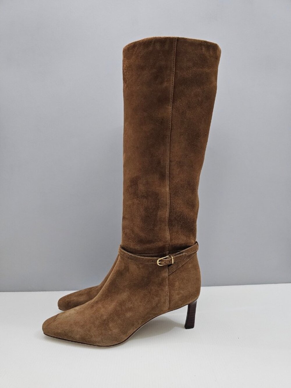 Veronica Beard Kailine Knee High Boots Womens 9 Brown Suede Buckle Heel Tall